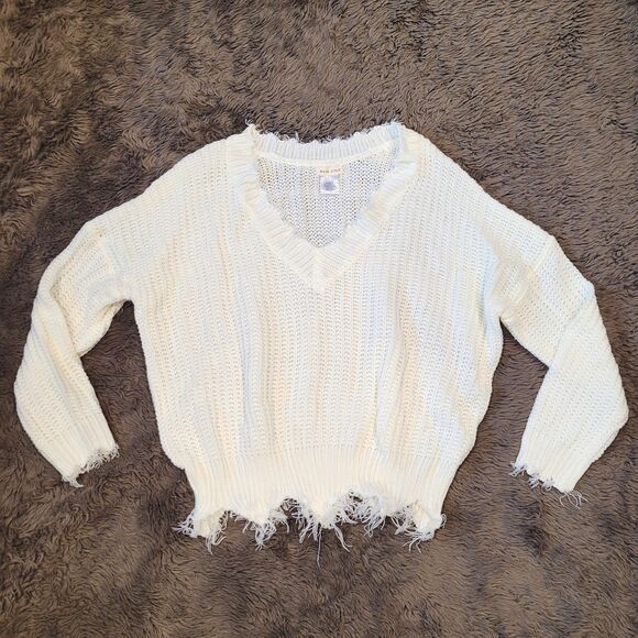 MAIN STRIP Chunky Grunge Distressed Raw Edge Sweater Size Large Oversized - Picture 1 of 4